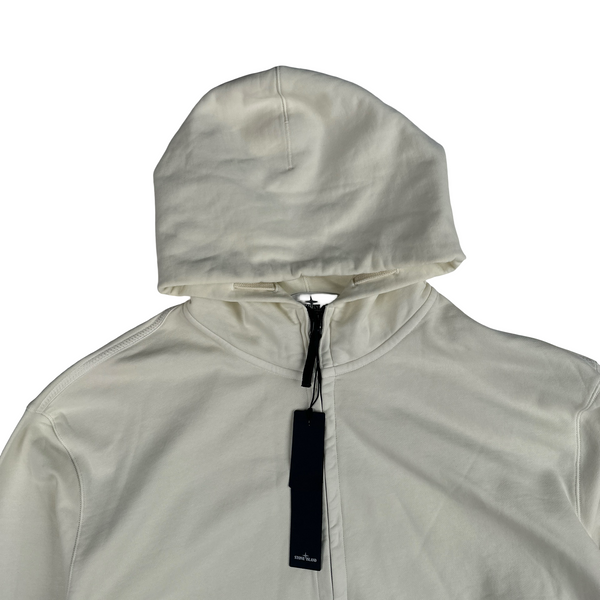 Stone Island 2026 Cream Faded Spellout Zipped Hooded Jumper - Large