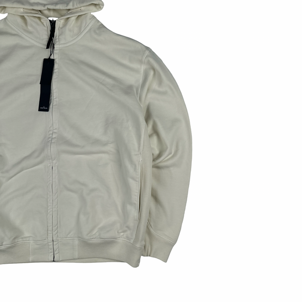 Stone Island 2026 Cream Faded Spellout Zipped Hooded Jumper - Large