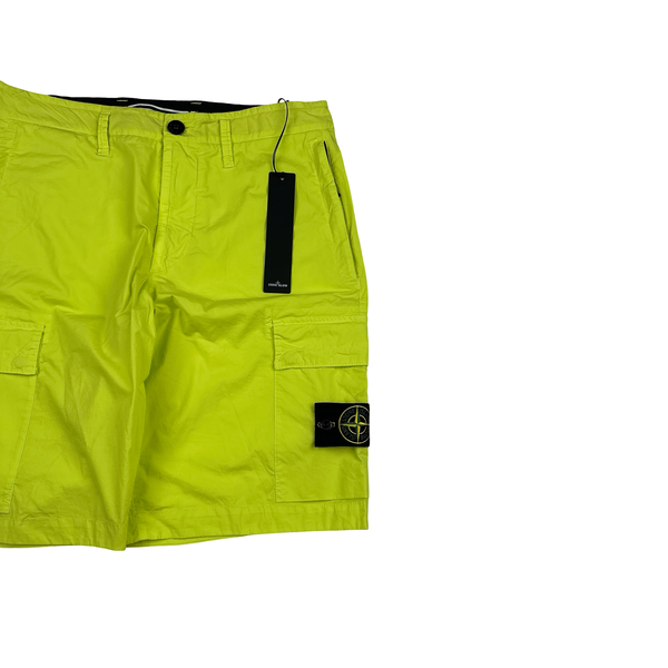 Stone Island 2016 Neon Yellow Cotton Cargo Shorts - 31"