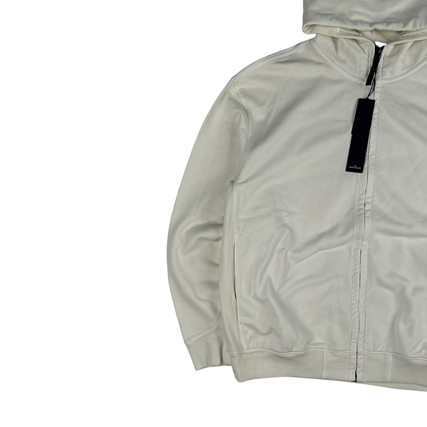 Stone Island 2026 Cream Faded Spellout Zipped Hooded Jumper - Large