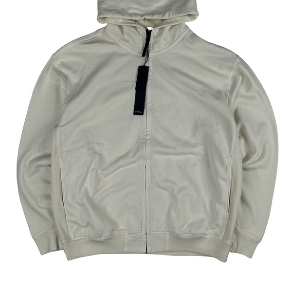 Stone Island 2026 Cream Faded Spellout Zipped Hooded Jumper - Large