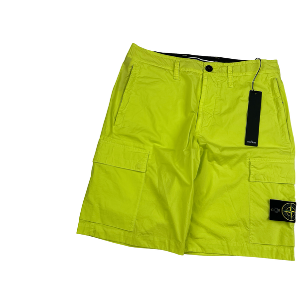 Stone Island 2016 Neon Yellow Cotton Cargo Shorts - 31"