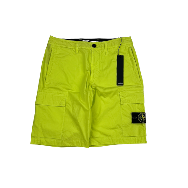 Stone Island 2016 Neon Yellow Cotton Cargo Shorts - 31"