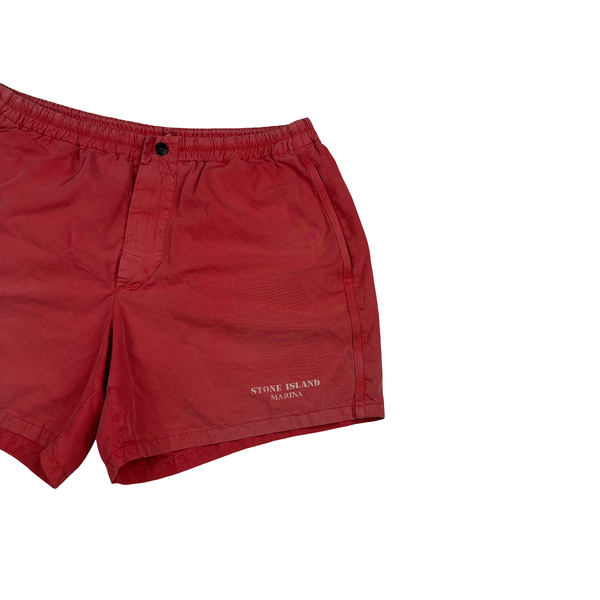 Stone Island Marina 90s Pink Spellout Vintage Swim Shorts - Large
