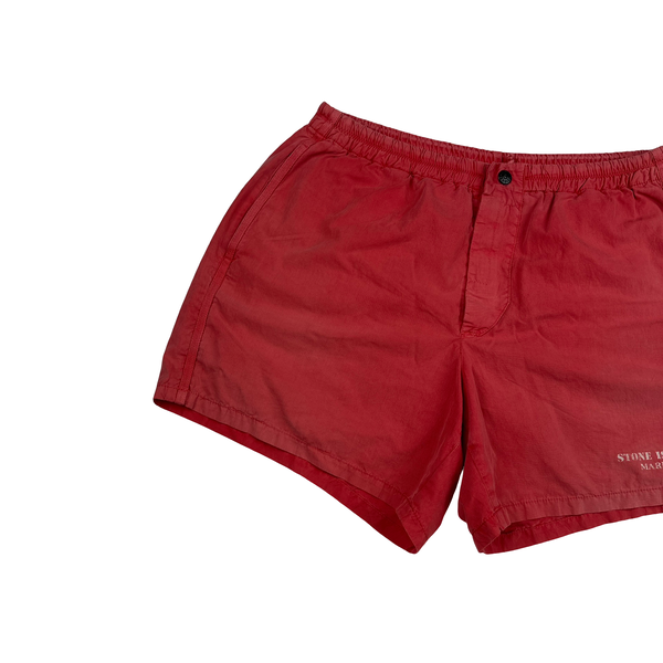 Stone Island Marina 90s Pink Spellout Vintage Swim Shorts - Large