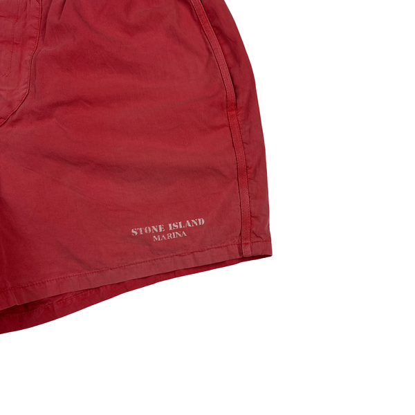 Stone Island Marina 90s Pink Spellout Vintage Swim Shorts - Large