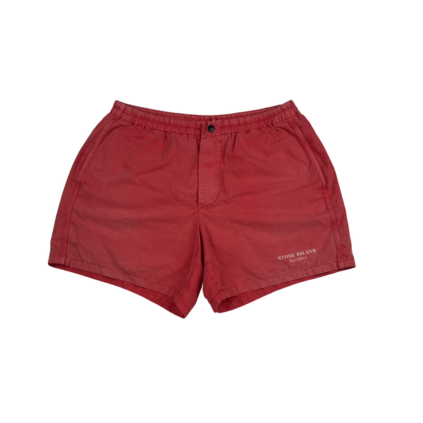 Stone Island Marina 90s Pink Spellout Vintage Swim Shorts - Large