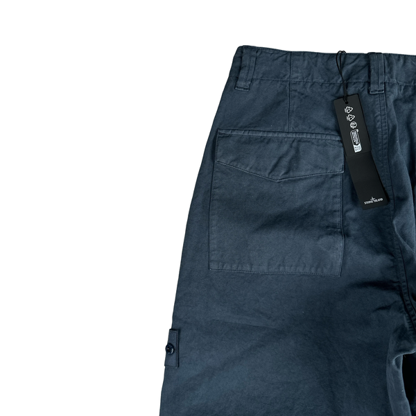 Stone Island 2026 Blue Ghost Cotton Linen Canvas Cargos Trousers - 32"