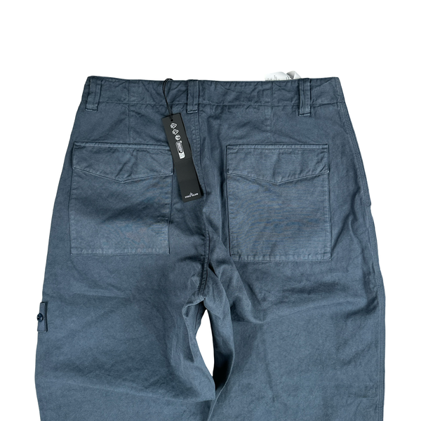 Stone Island 2026 Blue Ghost Cotton Linen Canvas Cargos Trousers - 32"