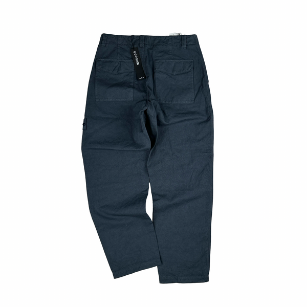 Stone Island 2026 Blue Ghost Cotton Linen Canvas Cargos Trousers - 32"