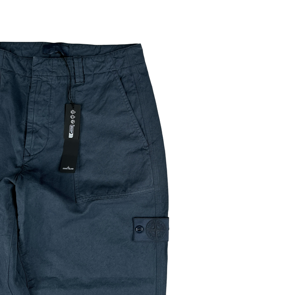 Stone Island 2026 Blue Ghost Cotton Linen Canvas Cargos Trousers - 32"