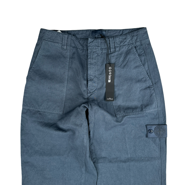 Stone Island 2026 Blue Ghost Cotton Linen Canvas Cargos Trousers - 32"