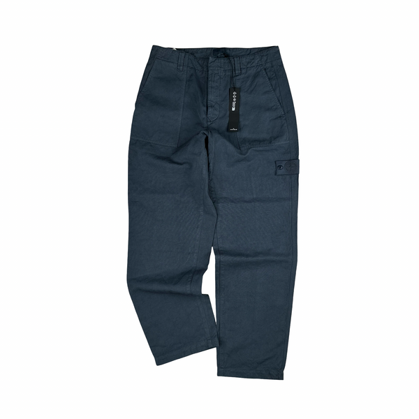 Stone Island 2026 Blue Ghost Cotton Linen Canvas Cargos Trousers - 32"