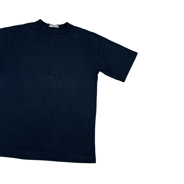 Stone Island 1990 Navy Cotton Spellout Vintage T Shirt - Large