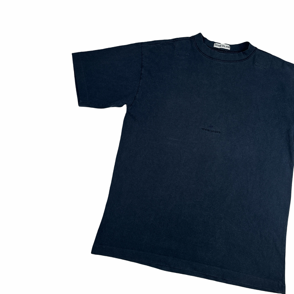 Stone Island 1990 Navy Cotton Spellout Vintage T Shirt - Large