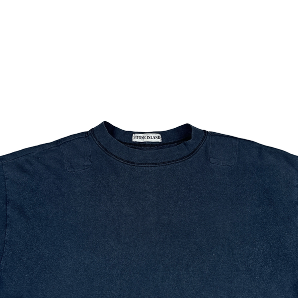 Stone Island 1990 Navy Cotton Spellout Vintage T Shirt - Large