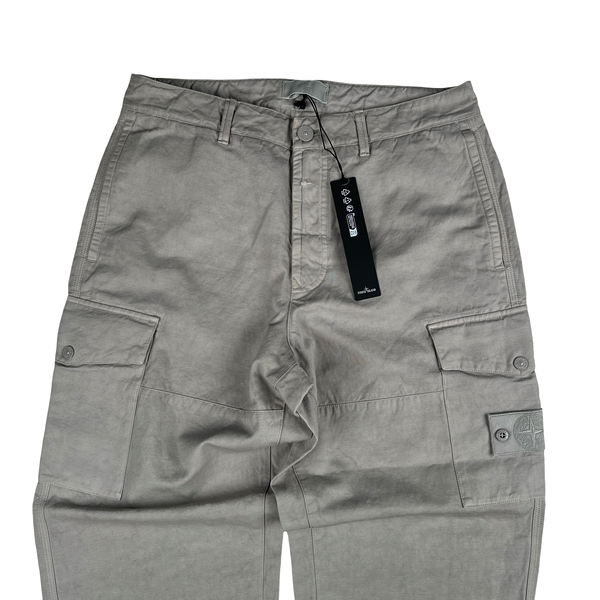 Stone Island 2026 Grey All Weather Cotton Canvas Ghost Cargos Trousers - 32"