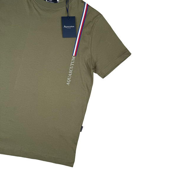 Aquascutum Khaki Green Cotton Spellout T Shirt - Large