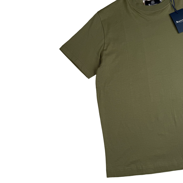 Aquascutum Khaki Green Cotton Spellout T Shirt - Large