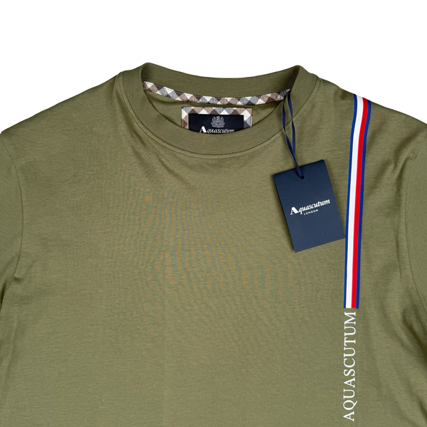 Aquascutum Khaki Green Cotton Spellout T Shirt - Large