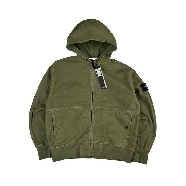 Stone Island 2026 Green Cotton Zipped Hooded Jacket - Large