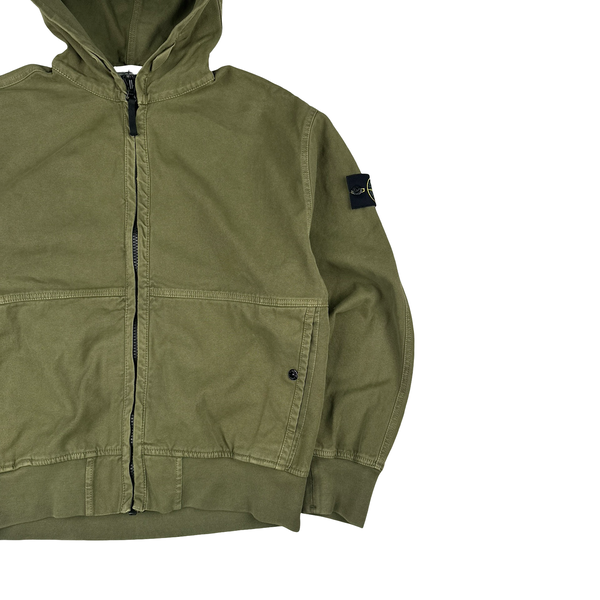 Stone Island 2026 Green Cotton Zipped Hooded Jacket - Large