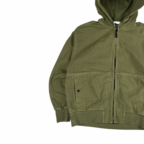 Stone Island 2026 Green Cotton Zipped Hooded Jacket - Large