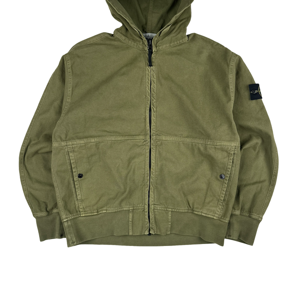 Stone Island 2026 Green Cotton Zipped Hooded Jacket - Large