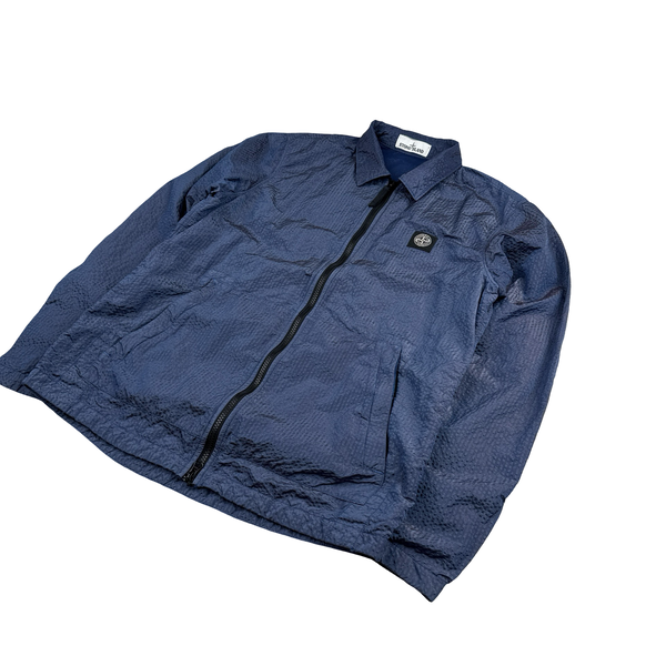 Stone Island 2021 Seersucker Blue/Purple Nylon Overshirt - Medium