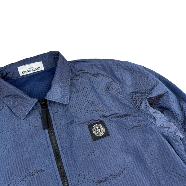 Stone Island 2021 Seersucker Blue/Purple Nylon Overshirt - Medium