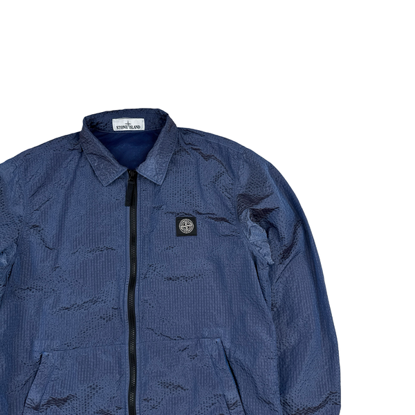 Stone Island 2021 Seersucker Blue/Purple Nylon Overshirt - Medium