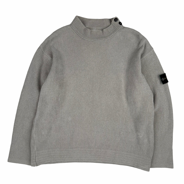 Stone Island 1999 Vintage Grey Cotton Knit Mock Neck Jumper - XL
