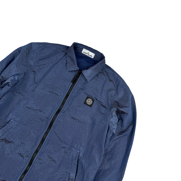 Stone Island 2021 Seersucker Blue/Purple Nylon Overshirt - Medium