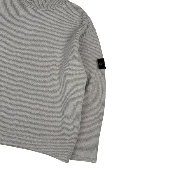 Stone Island 1999 Vintage Grey Cotton Knit Mock Neck Jumper - XL