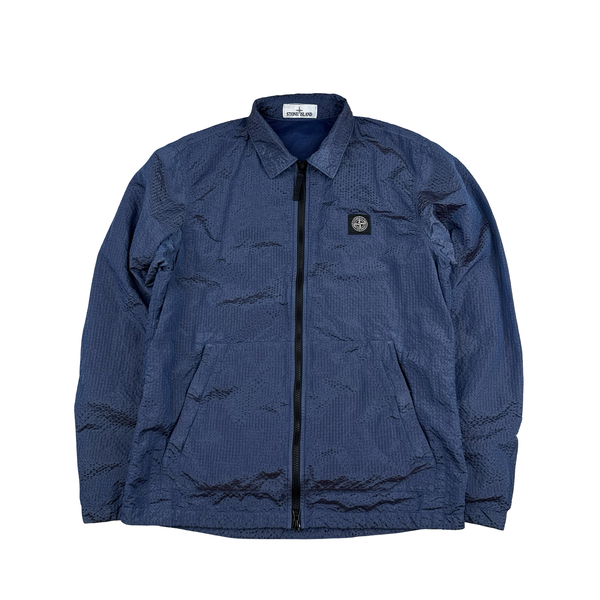 Stone Island 2021 Seersucker Blue/Purple Nylon Overshirt - Medium