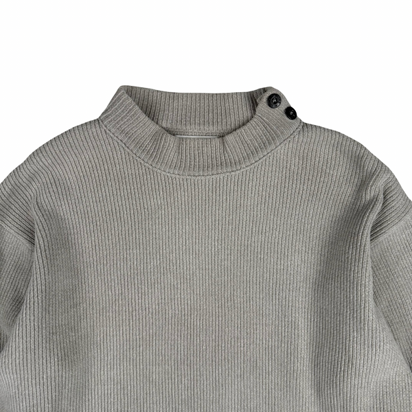 Stone Island 1999 Vintage Grey Cotton Knit Mock Neck Jumper - XL