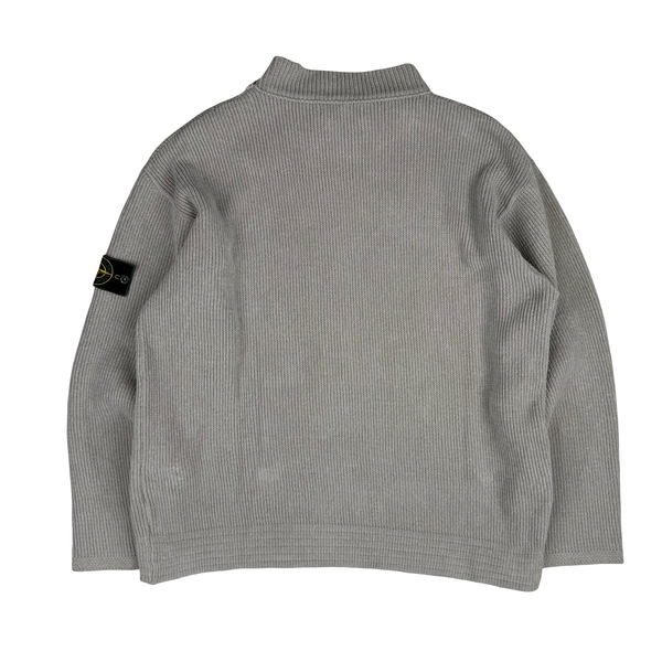Stone Island 1999 Vintage Grey Cotton Knit Mock Neck Jumper - XL