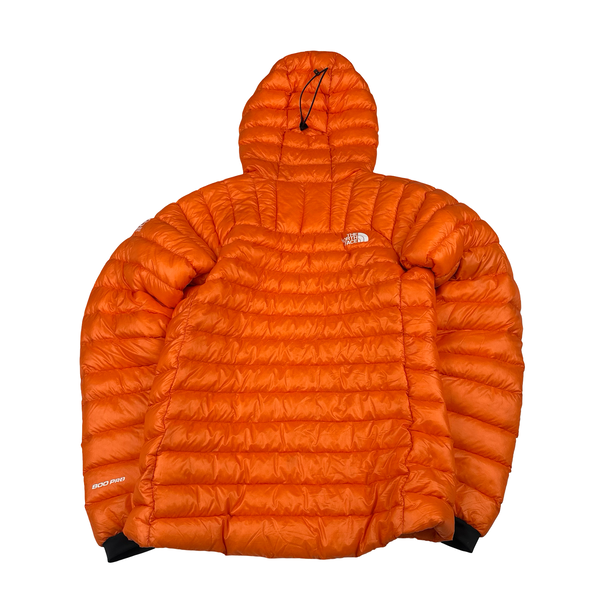North Face Orange Summit Series 800 Down Hooded Puffer Jacket - Small