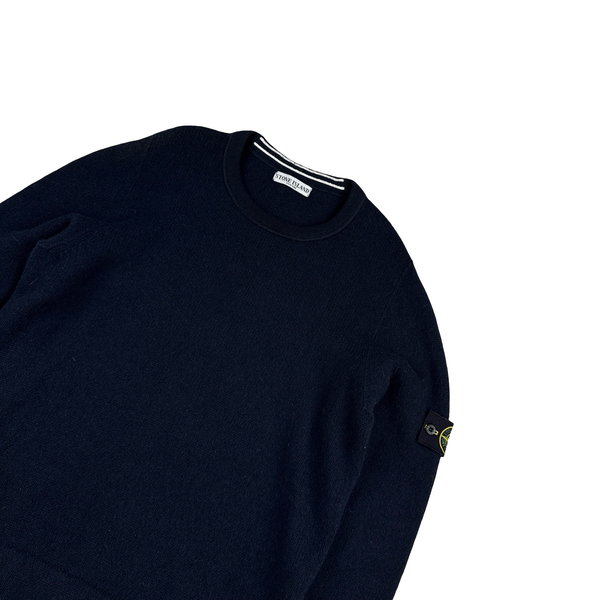 Stone Island 2000s Vintage Navy Wool Crewneck Pullover Jumper - Large
