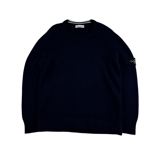 Stone Island 2000s Vintage Navy Wool Crewneck Pullover Jumper - Large