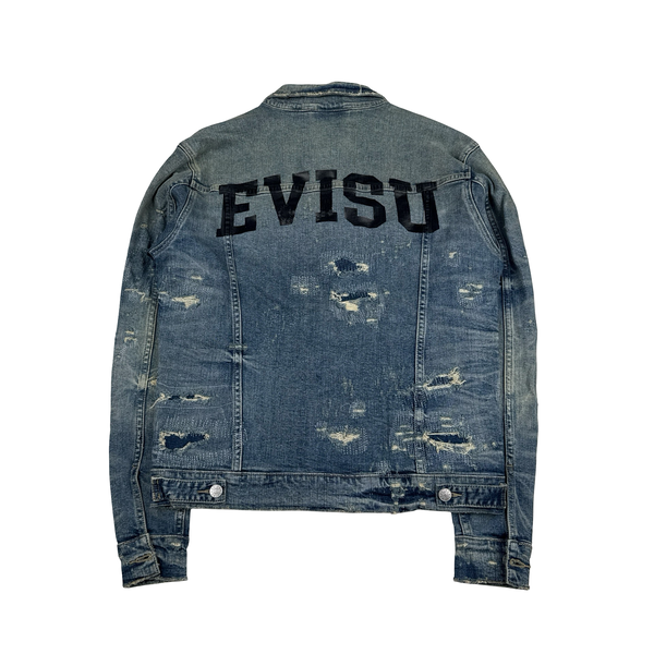 Evisu Multi Pocket Distressed Japanese Denim Jacket - Medium