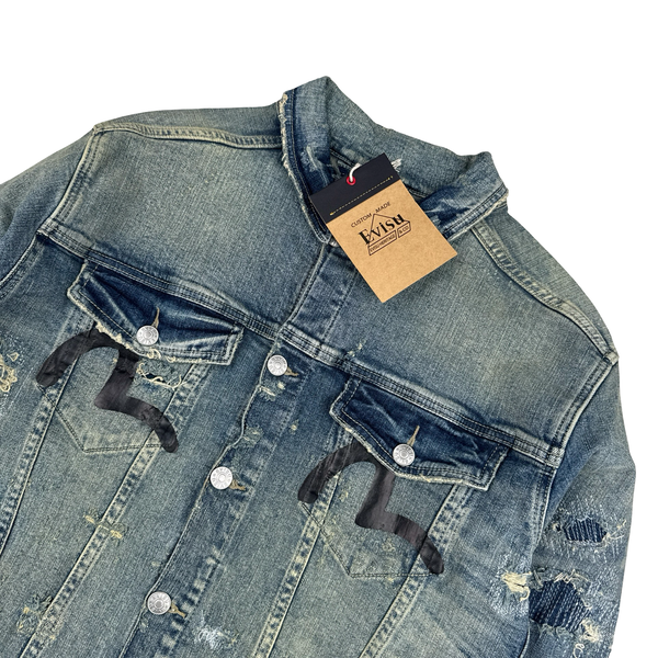 Evisu Multi Pocket Distressed Japanese Denim Jacket - Medium