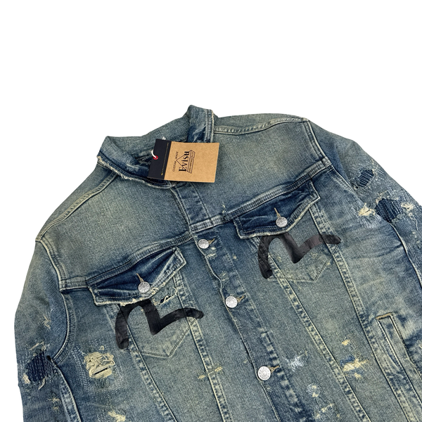 Evisu Multi Pocket Distressed Japanese Denim Jacket - Medium