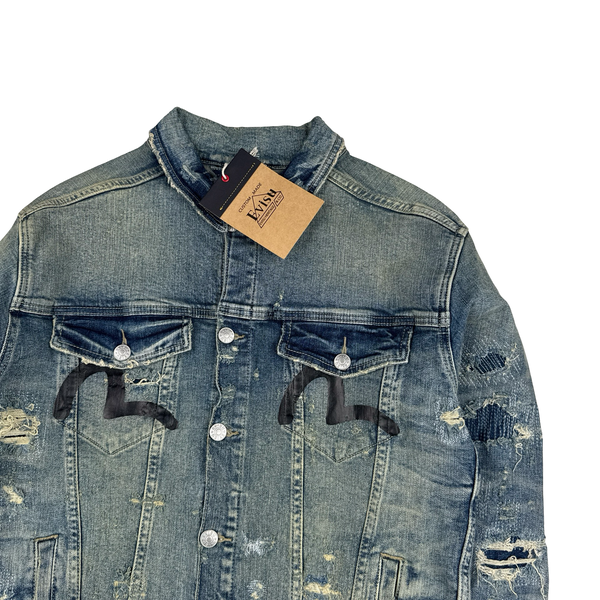 Evisu Multi Pocket Distressed Japanese Denim Jacket - Medium