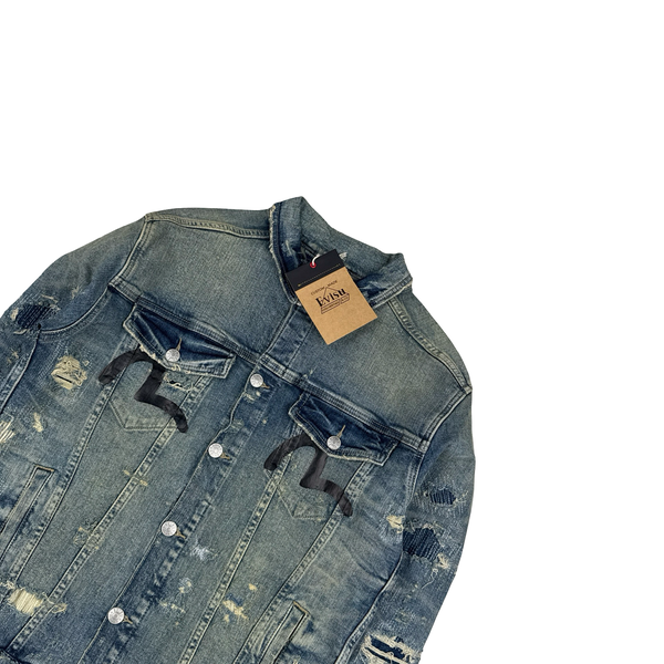 Evisu Multi Pocket Distressed Japanese Denim Jacket - Medium