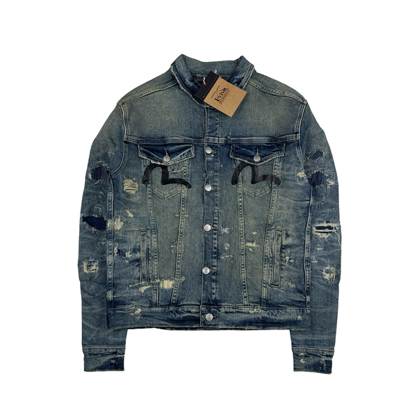 Evisu Multi Pocket Distressed Japanese Denim Jacket - Medium
