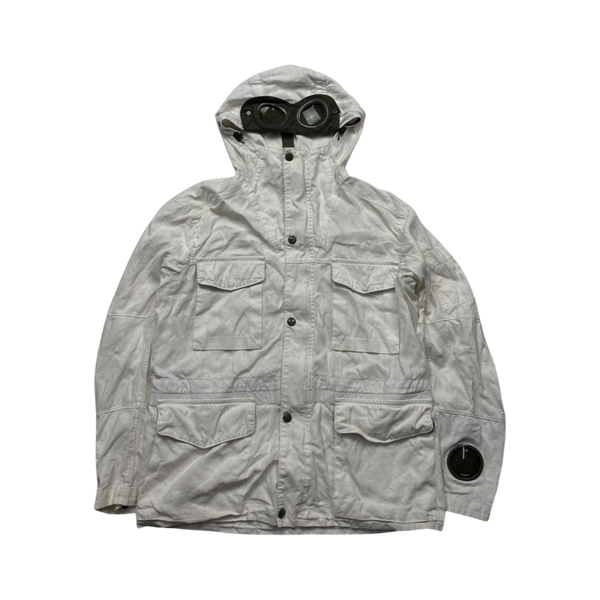 CP Company White Plated Linen La Mille Goggle Jacket - Medium