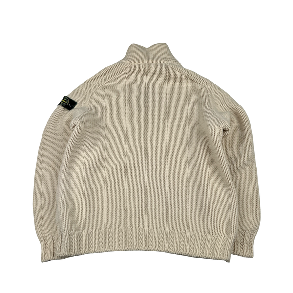 Stone Island 1997 Heavyweight Cream Zipped Thick Knit Jumper - XL