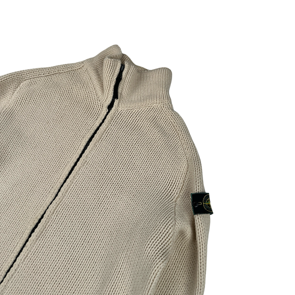 Stone Island 1997 Heavyweight Cream Zipped Thick Knit Jumper - XL