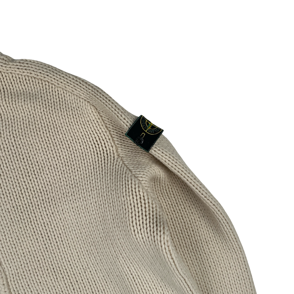 Stone Island 1997 Heavyweight Cream Zipped Thick Knit Jumper - XL